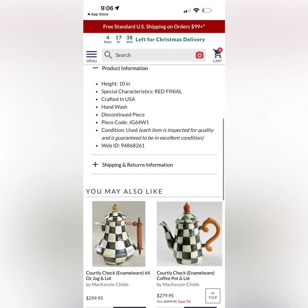 Mackenzie Childs RARE 64 oz Jug Courtly Check Black and White Teapot - Picture 8 of 10